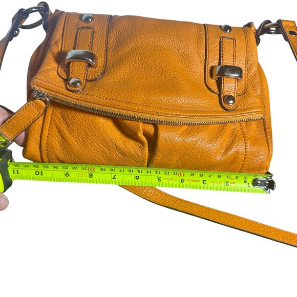 B Makowsky Orange Leather Crossbody Shoulder Bag Purse Adjustable Strap Medium - Picture 12 of 16